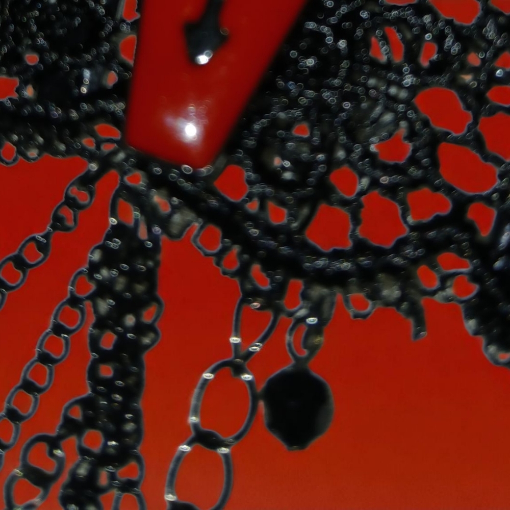 Gothic Black Lace Choker with Red Coffin Pendant - Picture 4 of 11